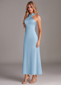 Azazie Doretta Robes de demoiselle d'honneur Robe Sirène en Satin extensible Plissée Poudre Bleue image4