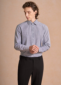 front Aiden White Classic Blue 100% Cotton Non-Iron Striped Dress Shirt