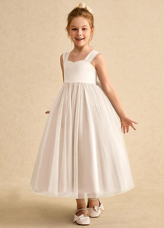 Azazie Chickadee Flower Girl Dresses White Alabaster Ball-Gown Sweetheart Neckline Matte Satin Dress image2