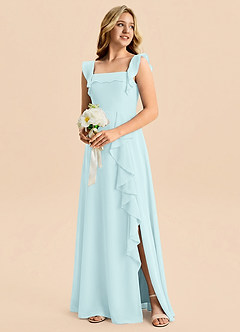 Azazie Nori Junior A-Linie Gestreift Chiffon Kleid Seegrün image4