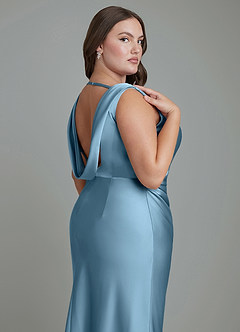 Azazie Kieryn Bridesmaid Dresses Steel Blue Mermaid Pleated Stretch Satin Dress image13