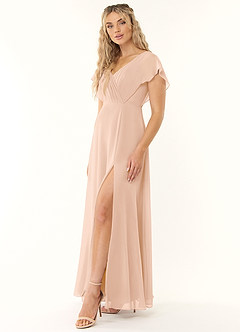 Azazie Rylee Robes de demoiselle d'honneur Robe Trapèze en Mousseline de soie Plissée Rose Perle image3