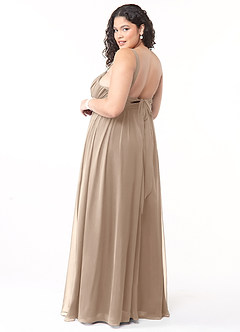 Azazie Aziza Bridesmaid Dresses Taupe A-Line V-Neck Pleated Chiffon Dress image10