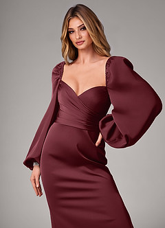 Azazie Sonata Bridesmaid Dresses Cabernet Sheath Long Sleeve Stretch Satin Convertible Dress image6