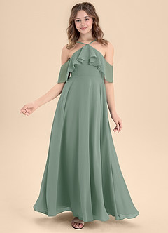 Azazie Tessabelle Junior Vestido de Salvia Plateada de Gasa de Corte en A con Vestidos sin tirantes image6