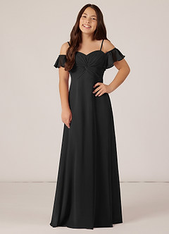 Azazie Juna Junior Black A-Line Off the Shoulder Chiffon Dress image1