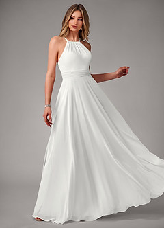 Azazie Amalia Vestidos de madrinha de casamento Vestido Branco de Chiffon de Linha A com Plissado image4
