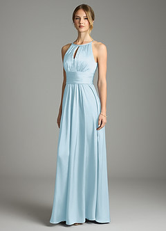 Azazie Bonnie Bridesmaid Dresses Sky Blue A-Line Pleated Stretch Satin Dress image1