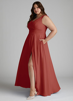 Azazie Karina Brautjungfernkleider A-Linie Plissee Chiffon Kleid Terrakotta image8