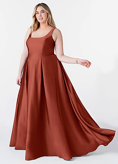 Azazie Neve Brautjungfernkleider Ballkleid mit Taschen Stretch-Satin Kleid Terrakotta image9