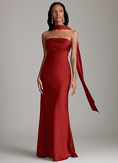 Azazie Saylor Jurken voor bruidsmeisjes Jurk van Stretch Satijn met Zeemeermin Strapless Granaatappel image9