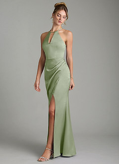Azazie Aidyn Robes de demoiselle d'honneur Robe Fourreau en Satin extensible Plissée Vert Sauge image4