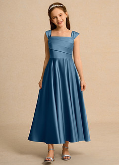 Azazie Bundle Girls Formal 플라워 걸 드레스 A라인 주름진 매트 새틴 발목 길이 드레스 image1