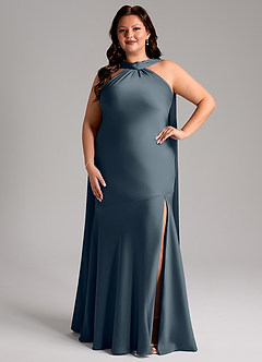 Azazie Kinsley Bridesmaid Dresses Twilight Mermaid Side Slit Stretch Satin Dress image8
