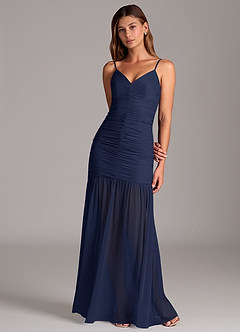 Azazie Aimie Jurken voor bruidsmeisjes Jurk van Mesh met Zeemeermin Donkere Marine image4