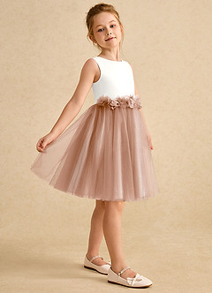 Azazie Louisa Flower Girl Dresses Ivory Champagne Rose A-Line Sleeveless Tulle Dress image5