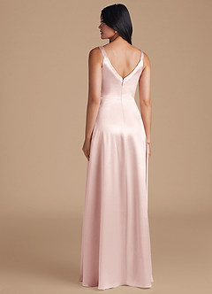 Azazie Hope Bridesmaid Dresses Blushing Pink A-Line with Pockets Metallic Satin Dress image4