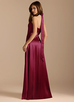Azazie Tracie Bridesmaid Dresses Burgundy A-Line Pleated Metallic Satin Dress image9