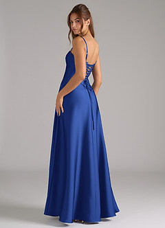 Azazie Valentine Bridesmaid Dresses Royal Blue A-Line Corset Stretch Satin Dress image2
