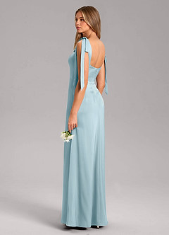 Azazie Frostine Bridesmaid Dresses Moody Blue A-Line Bow Stretch Satin Dress image6