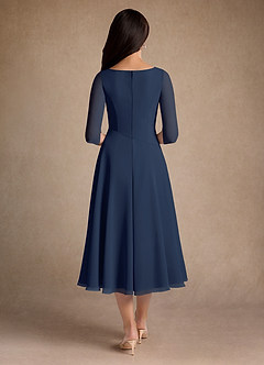 Azazie Durant vestidos de madre de la novia Vestido de Azul Marino Oscuro de Gasa de Corte En A con Plisado image3