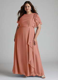 Azazie Aaliyah Modest Bridesmaid Dresses A-Line Scoop Pleated Chiffon Floor-Length Dress image6