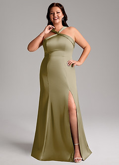 Azazie Rue Bridesmaid Dresses Moss Green A-Line Pleated Stretch Satin Dress image8