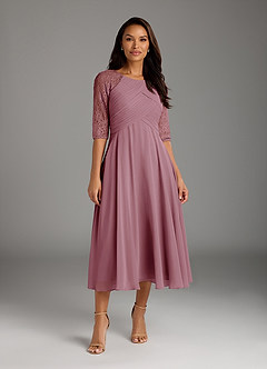 Azazie Dorothea Mother of the Bride Dresses Vintage Mauve A-Line Scoop lace Chiffon Dress image1