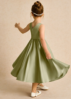 Azazie Hermia vestidos de niña de las flores Vestido de Musgo Verde de Satin Mate de Corte En A con Sin mangas image5