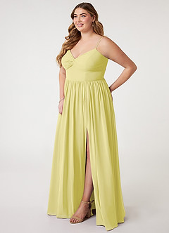Azazie Zeya Abiti da Damigella Abito A-Line in Chiffon con Scollo a V a Pieghe Sorbetto Al Limone image8