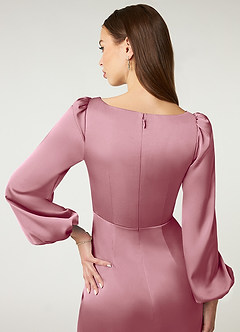 Azazie Mel Bridesmaid Dresses Vintage Mauve Sheath Long Sleeve Stretch Satin Dress image6