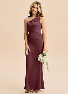 Azazie Akilah Junior Etui Plissee Stretch-Satin Kleid Sangria image5