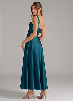 Azazie Shaude Bridesmaid Dresses Ink Blue A-Line Pleated Stretch Satin Dress image7