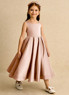 Azazie Babs Flower Girl Dresses Champagne Rose Ball-Gown Pleated Matte Satin Dress image4