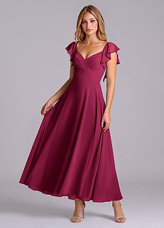 Azazie Leilani Robes de demoiselle d'honneur Robe Trapèze en Mousseline de soie Drapé Bourgogne image1