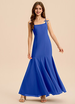 Azazie Evey Junior Royal Blue Mermaid Pleated Chiffon Dress image3