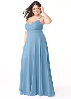 Azazie Avelina Bridesmaid Dresses Steel Blue A-Line V-Neck Pleated Chiffon Dress image8