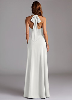 Azazie Myra Abiti da Damigella Abito A-Line in Raso Elasticizzato Collo Alto Bianco image6