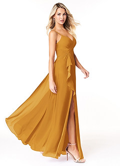 Azazie Emerald Bridesmaid Dresses Butterscotch A-Line Ruffled Chiffon Dress image2
