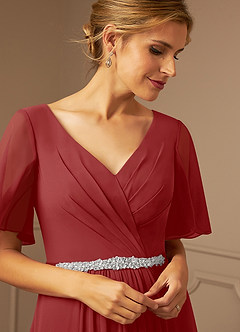Azazie Tricia Kleider für die Brautmutter A-Linie V-Hals Gefaltet Chiffon Kleid Rost image6