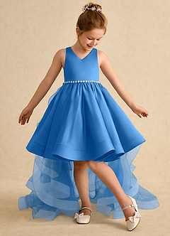Azazie Julietta Flower Girl Dresses Blue Jay Ball-Gown Convertible Tulle Dress image5