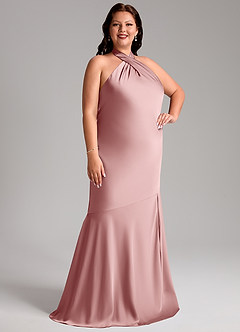 Azazie Lorena Bridesmaid Dresses Dusty Rose Mermaid Pleated Stretch Satin Dress image10
