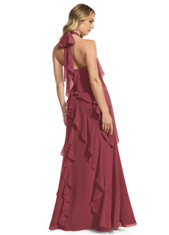 Azazie Velma Jurken voor bruidsmeisjes Jurk van Chiffon met A-Lijn Zijsplit Merlot image2