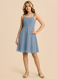 Azazie Shale Linia A Ukłon Szyfon Mini Młodsza druhna Sukienka image3