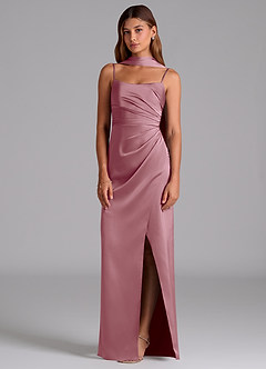 Azazie Calandra Bridesmaid Dresses Vintage Mauve A-Line Pleated Stretch Satin Dress image4