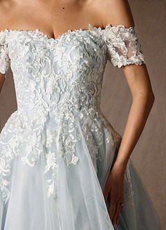 Azazie Rowe Trouwjurken Jurk van Tule met Baljurk Off the Shoulder Bewolkt Blauw image4