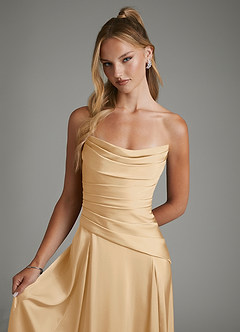 Azazie Gabriela Bridesmaid Dresses Gold A-Line Corset Stretch Satin Dress image4