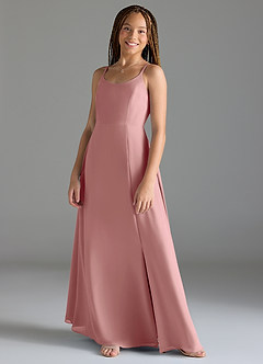 Azazie Moira Junior Abito A-Line in Chiffon Con Tasche Rosa Polverosa image3