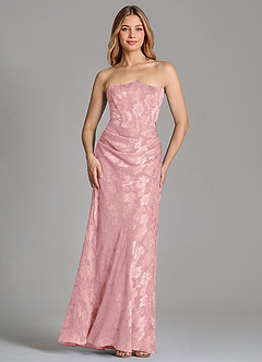 Azazie Ezrena Bridesmaid Dresses Light Pink Mermaid Strapless Floral Burnout Convertible Dress image4