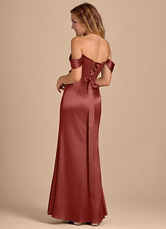 Azazie Shea Bridesmaid Dresses Terracotta Mermaid Off the Shoulder Metallic Satin Convertible Dress image5